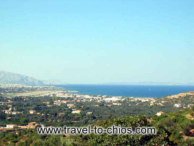 KONTARI - The fantastic view from the hill above Kontari. Visible Chios airport on the the left and Turky in the background.