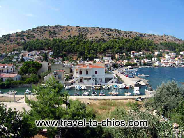 View from above of the small fishing boats port of Lagada village in Chios island Greece CHIOS PHOTO GALLERY - LAGADA VILLAGE