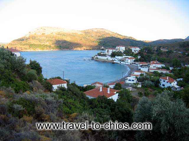 NAGOS BEACH - View from above of the small beach of Nagos in the area of Kardamyla in Chios island Greece