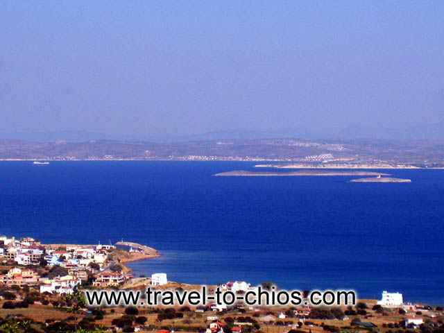 Amazing view from above Megas Limnionas in Chios island of the beach and in the background Jesme in Turkey CHIOS PHOTO GALLERY - TURKEY VIEW