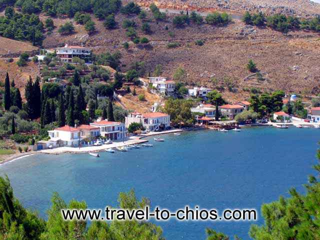 View from above of Padoukios village with the port and several fishing boats CHIOS PHOTO GALLERY - PADOUKIOS VILLAGE