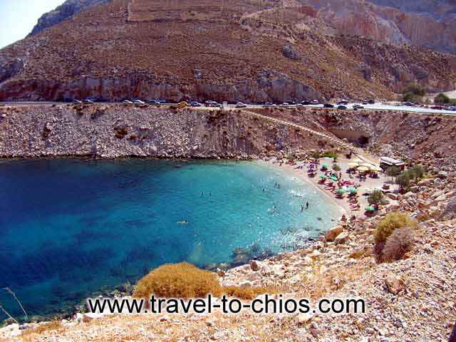 View from above of the great beach Grari in the area of Vrondados at Chios island Greece  