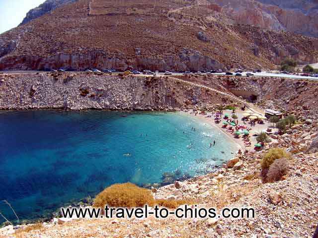 GRARI BEACH  VRODADOS - View from above of the great beach Grari in the area of Vrondados at Chios island Greece