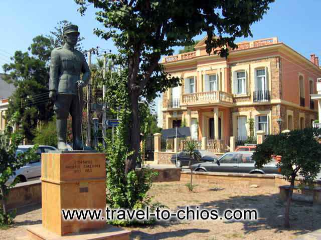 PLASTIRAS STATUE - The monument of Plastiras in front of the building where he had his headquarters <br>inside Chios town (close to the port).